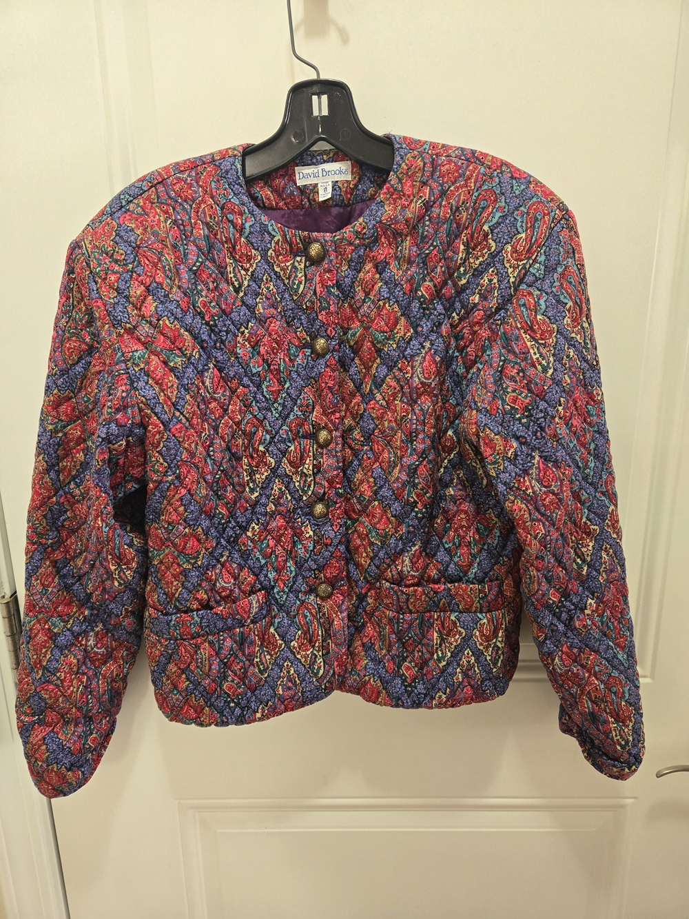 david brooks Quilted Paisley Bomber Jacket in Red, Blue, Purple, Green
